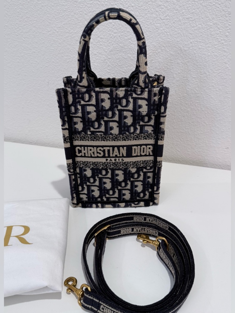 Dior Mini Book Tote Phone Bag with Gold Hardware
